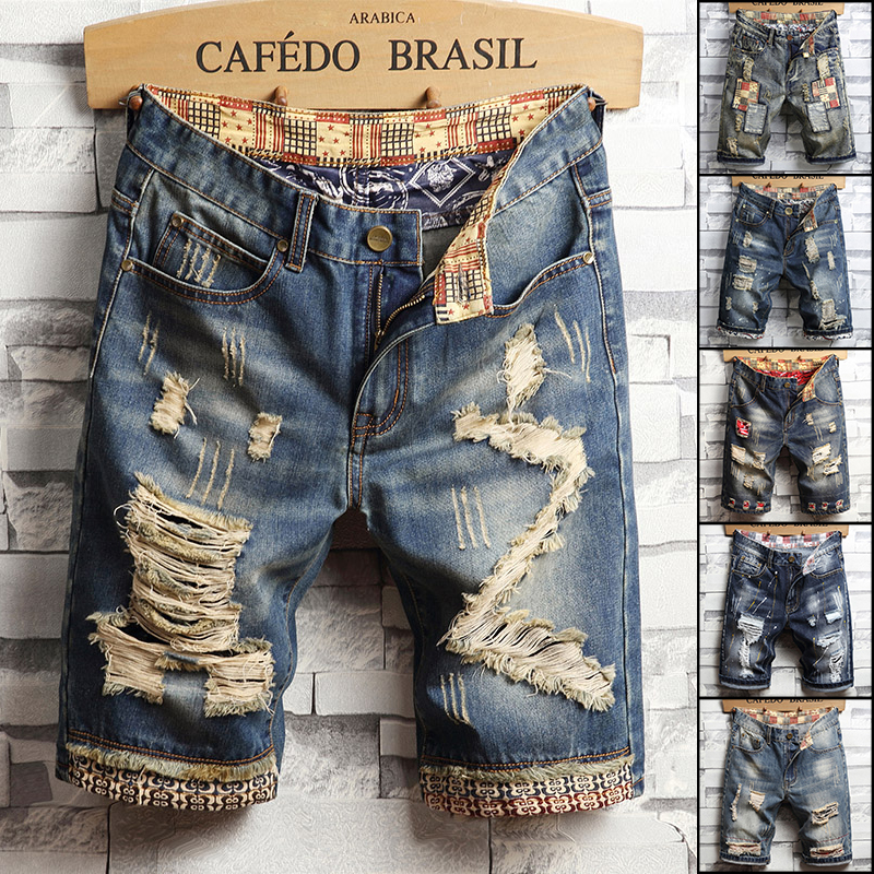 Streetwear Brand Shorts - Shorts Vaqueros Rotos de Hip-hop para