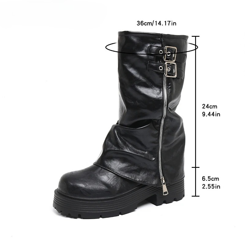 Botas de cuero negras de media - Streetwear Zipper reseña y precio