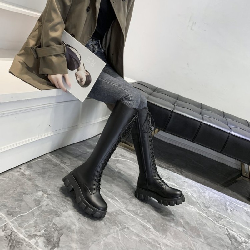 Botas altas de mujer con cordo - Streetwear Zipper reseña y precio