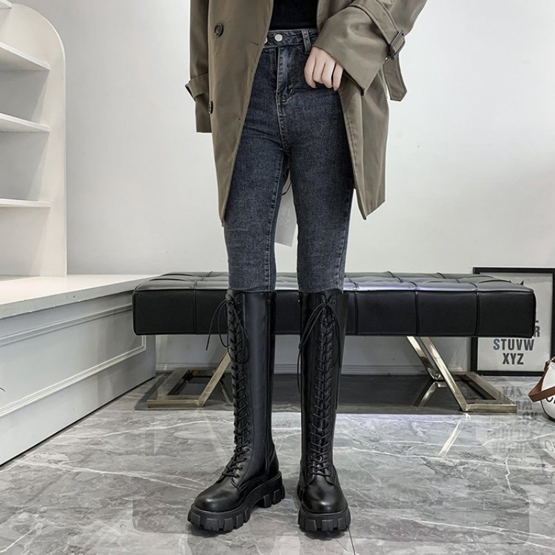 Botas altas de mujer con cordo - Streetwear Zipper reseña y precio